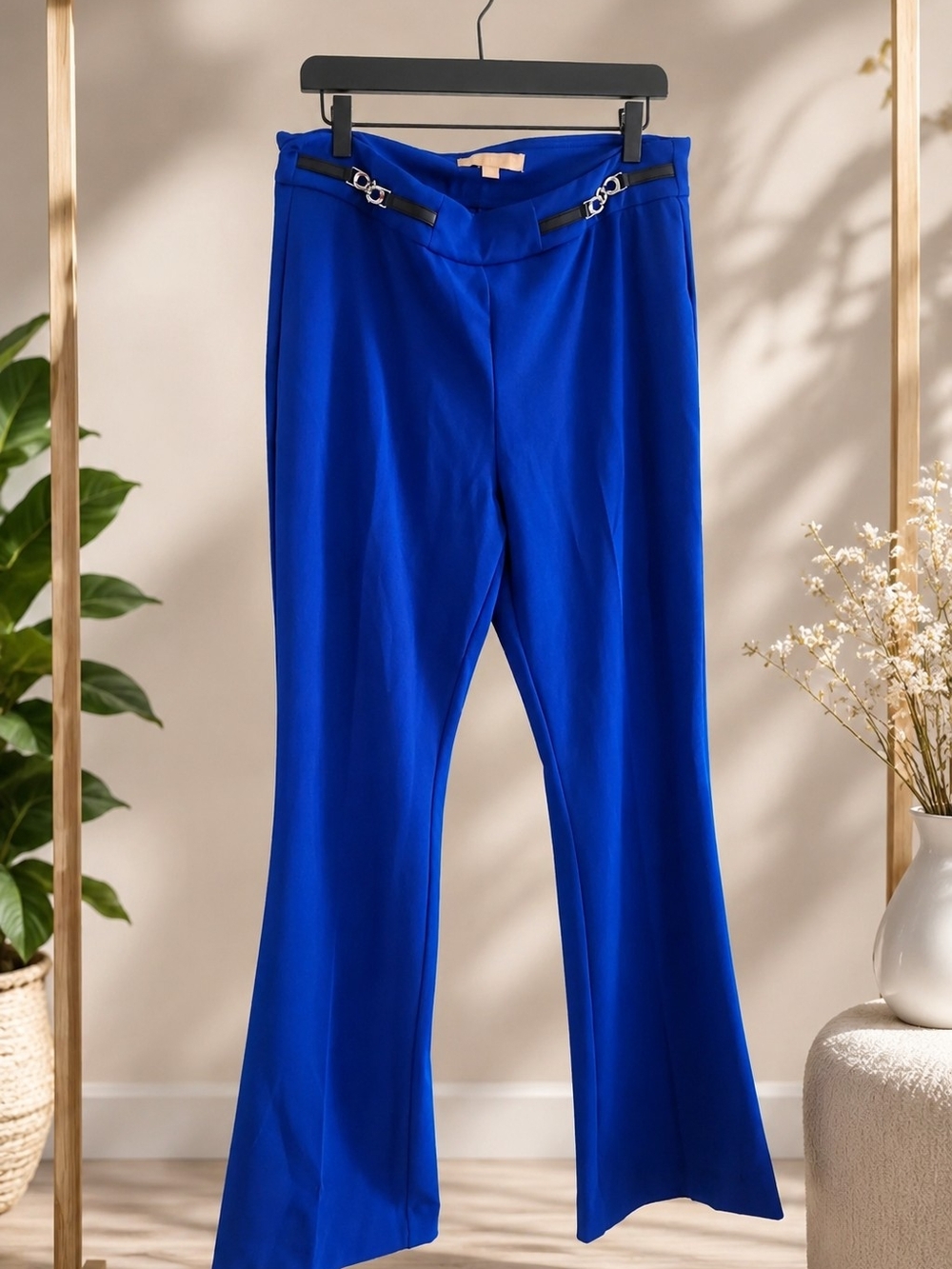 Cobalt Blue Wide-Leg Tailored Pants